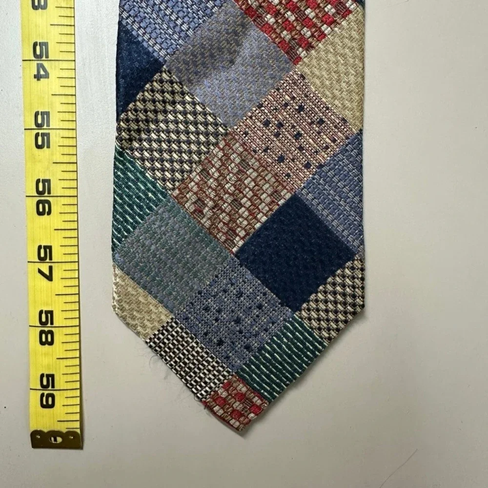 Paul Fredrick Mens Silk Patchwork Tie Multi Color Italian Silk Hand Tailored USA